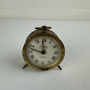 Vintage Bradley Germany MCM Brass Peg Leg Travel Alarm Clock For Parts or Repair